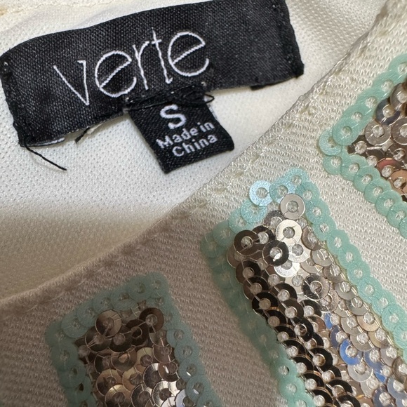 Stunning VERTE All over Embellished Sequin Shift Dress Ivory Size Small Nwot - Picture 16 of 17